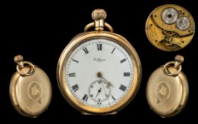 American Watch Co Waltham 10ct Gold - Keyless Filled Open Faced Pocket Watch, Movement Signed.