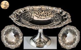 Victorian Period Superb Quality Sterling Silver Pedestal Bowl of Impressive Proportions and Form,