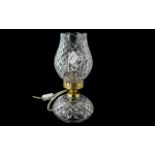 Victorian Cut Glass Table Lamp, tulip shaped raised on round base with brass decorative fittings.