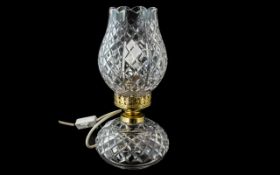 Victorian Cut Glass Table Lamp, tulip shaped raised on round base with brass decorative fittings.