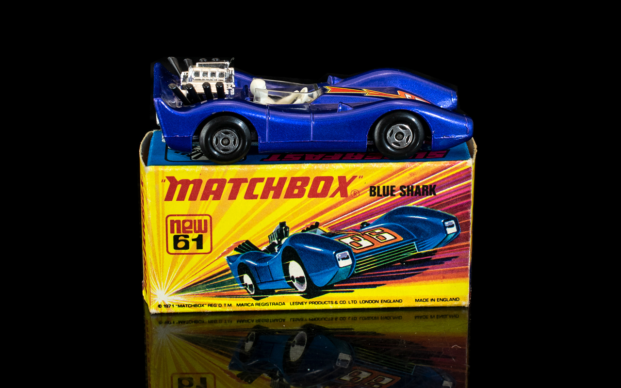 Matchbox Super fast No 61 ' Blue Shark ' Diecast Model Racing Car by Lesney with Mac Wheels,