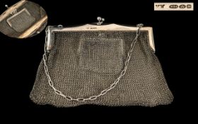 Edwardian Period - Ladies Unusual and Superb Quality Sterling Silver Mesh Purse / Bag,