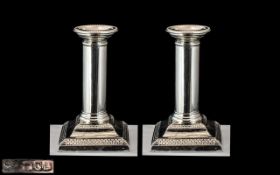 Victorian Period 1837 - 1901 Fine Pair of Sterling Silver Candlesticks with Ornate Stepped Bases,