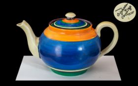 Clarice Cliff ' Concentric Rings' Lidded Teapot. Approx Size - 3.3/4 Inches High.