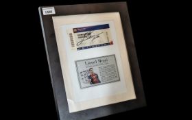 Football Interest Lionel Messi Signed FC Barcelona Football Ticket 26-01-2013, Framed And Glazed.