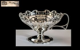 A Superb Quality - 1930's Sterling Silver Ornate / Open-worked Sweetmeat Dish with Handle of