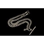 Antique Period Sterling Silver - Double Albert Watch Chain with T-Bar and Clasps.