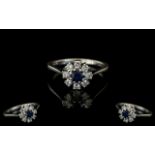 Ladies - 18ct White Gold Attractive Diamond and Sapphire Set Cluster Ring, Pleasing Design.