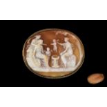 Antique Period - Superb Quality 9ct Gold Framed Shell Cameo Brooch of Large Proportions.