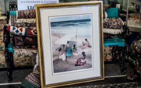 Russell Flint Signed Print, depicting girls on a beach, image measures 20" x 26.