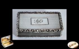 William IV 1830 - 1837 Superb Sterling Silver Hinged Snuff Box with Gilt Interior,