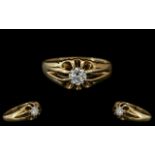 Gents 9ct Gold Single Stone Diamond Set Ring - Gypsy Setting. Full Hallmark to Interior of Shank.