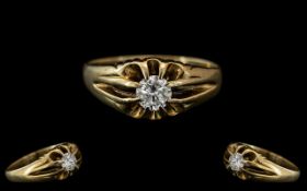 Gents 9ct Gold Single Stone Diamond Set Ring - Gypsy Setting. Full Hallmark to Interior of Shank.