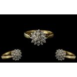 18ct Gold - Attractive Diamond Set Cluster Ring, Flower head Setting. Marked 750 - 18ct To