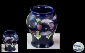 Moorcroft Small ' Blue Pansy ' Vase. Approx Size 4 Inches High, Full Stamps to Base.