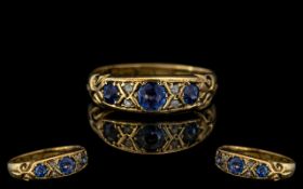 Antique Period - Attractive 18ct Gold Diamond and Sapphire Set Dress Ring.