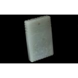Mutton Jade Square Amulet engraved decoration depicting scholar and pupils, marks to base,