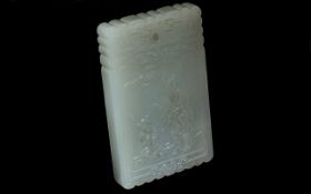 Mutton Jade Square Amulet engraved decoration depicting scholar and pupils, marks to base,