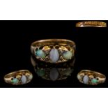 Antique Form - Attractive 9ct Gold 3 Stone Opal and Diamond Set Dress Ring, Gallery Setting.