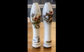 Two Ceramic Ale Handles, decorated with hunting scenes, 9" tall.