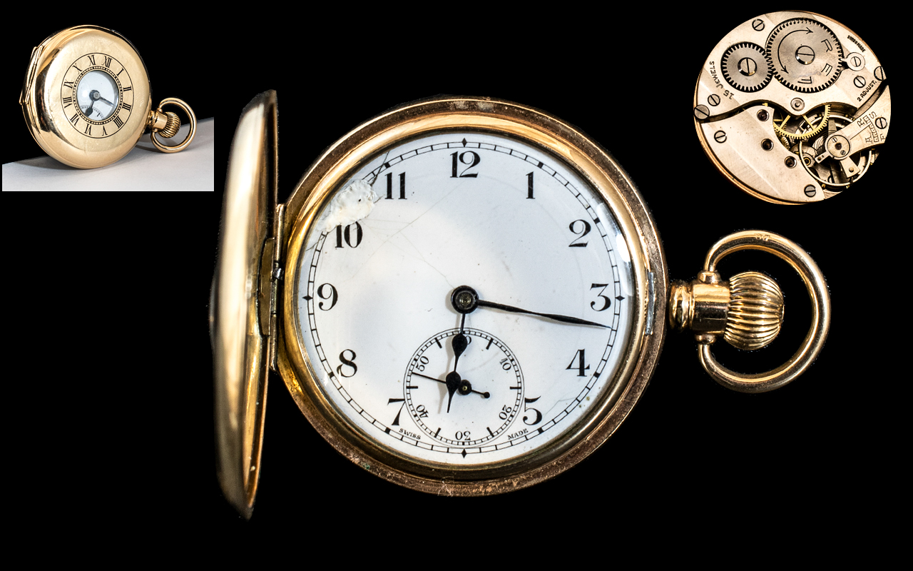 Demi Hunter Pocket Watch, white porcelain dial, Arabic numerals with subsidiary seconds,