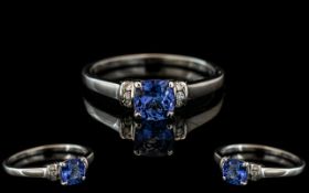 10ct Gold - Attractive Tanzanite and Diamond Set Dress Ring. Fully Hallmark to Interior of Shank.