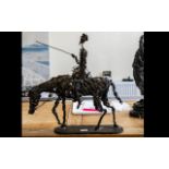 Metal Sculpted Don Quixote Horse & Rider Figure, by P Rico, depicts a horse with a rider with a