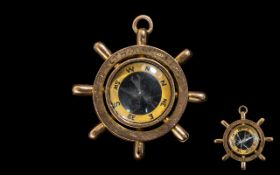 Antique Period 9ct Gold Pendant / Compass In the Form of a Ships Steering Wheel.