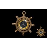 Antique Period 9ct Gold Pendant / Compass In the Form of a Ships Steering Wheel.