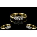 18ct Yellow Gold - Attractive 3 Stone Diamond Set Ring. Full Hallmark for 750 - 18ct to Interior