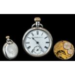 American Watch Co Waltham Superior Open Faced Sterling Silver Key-less Pocket Watch.