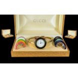 Gucci - 1100 Vintage Ladies 18ct Gold Plated Watch with Collection of Multi-Coloured Bezels,
