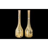 Pair of Tall Cream 16" Vases, gold marbled effect with brown highlights. Unmarked.