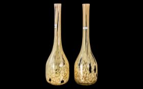 Pair of Tall Cream 16" Vases, gold marbled effect with brown highlights. Unmarked.