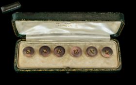 Antique Period Boxed Set of 9ct Gold and Pearl Studs / Buttons. In Original Leather Display Box.