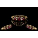 Antique Period - Attractive 18ct Gold Ruby & Diamond Set Ring, gallery setting,
