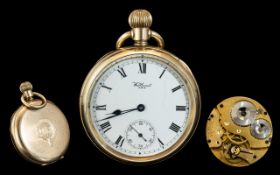 American Watch Co Waltham Traveller Key-less Open Faced Pocket Watch. Movement No 21115225.