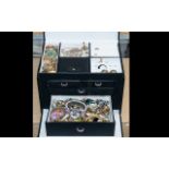 Black Jewellery Box Containing a Quantity of Costume Jewellery, including rings, earrings,