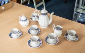 Coffee Set Comprising a coffee pot, six cups and saucers, lidded sugar bowl and milk jug,