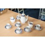 Coffee Set Comprising a coffee pot, six cups and saucers, lidded sugar bowl and milk jug,