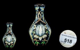 Moorcroft Dark Blue Bud Vase, Moorcroft 'Tribute to William Morris' pattern vase,