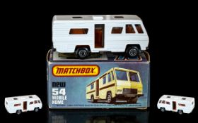 Matchbox No 54 Diecast Model Mobile Home ' White ' Colour way. With Original Box - Please See Photo.