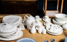 White Wedgwood 'Countryware' Dinner/Coffee Set, comprising a coffee pot, lidded sugar bowl,