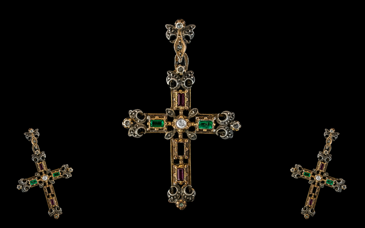 Victorian Period 1837 - 1901 9ct Gold Cross and Chain, Ornate Open-worked Design.