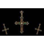 Victorian Period 1837 - 1901 9ct Gold Cross and Chain, Ornate Open-worked Design.