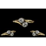 18ct Gold - Attractive 2 Stone Diamond Set Ring. Marked 18ct to Interior of Shank. The Two Pave