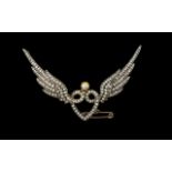 Late Victorian Period - Stunning 15ct Gold Eros Winged Heart Shaped Diamond Set Brooch with Safety