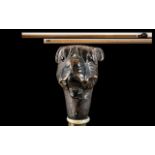 Walking Cane with a Bulldog Terminal with moving mouth. Length 35".