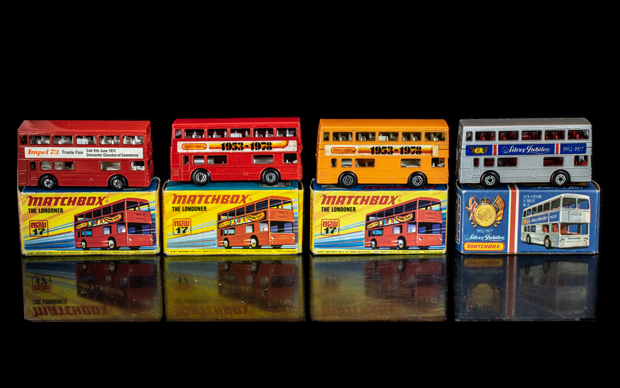 Matchbox - Lesney Collection of 4 Boxed Diecast Model Buses ' The Londoner ' 3 Buses + The Silver