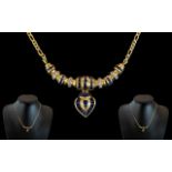 18ct Gold Attractive - Ladies Diamond and Sapphire Set Necklace with Drop. Marked 750 - 18ct.